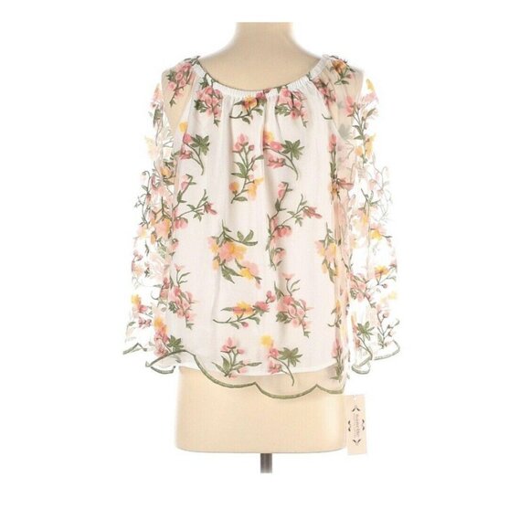 Nanette Lepore Floral Embroidered Off the Shoulder Mesh Blouse Women XS New - Picture 4 of 10